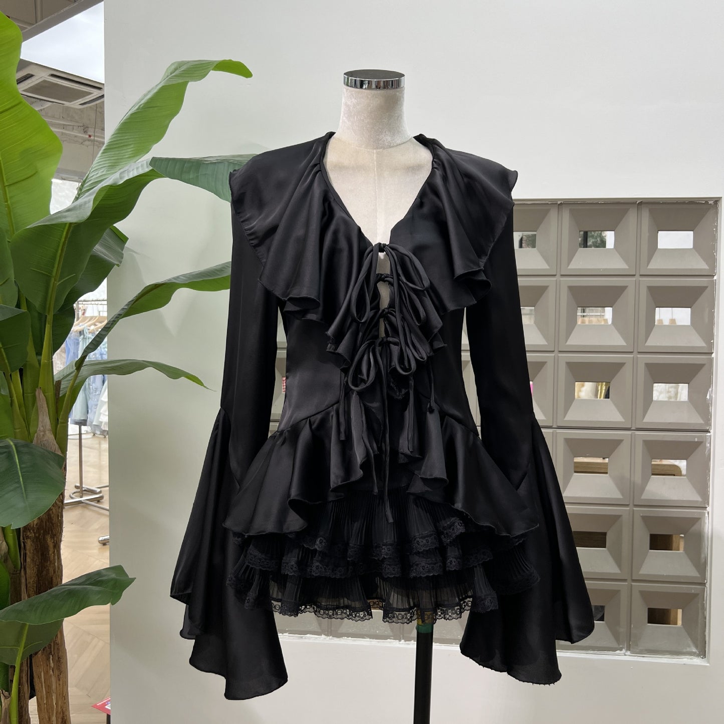 Long Sleeve Ruffle Edge Shirt Skirt Set SA373