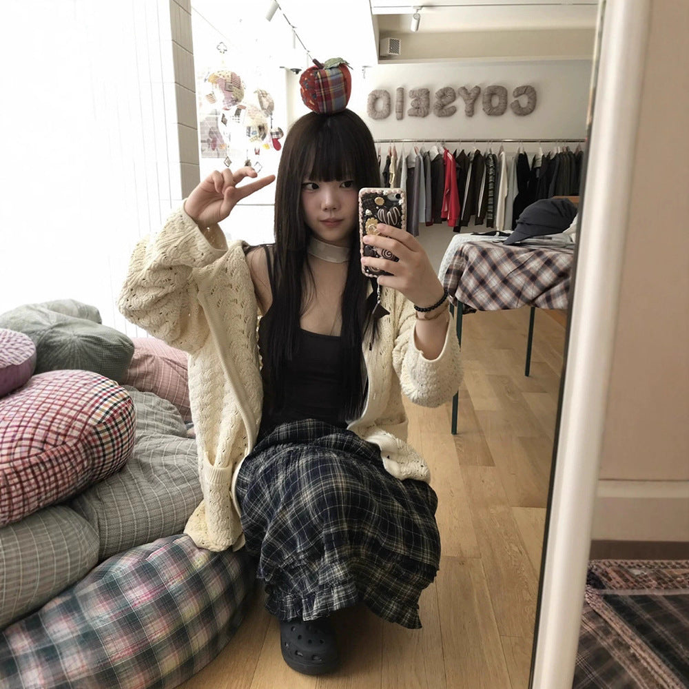 Hollow Loose Long-sleeved Sweater Knitted Sweater 73C098