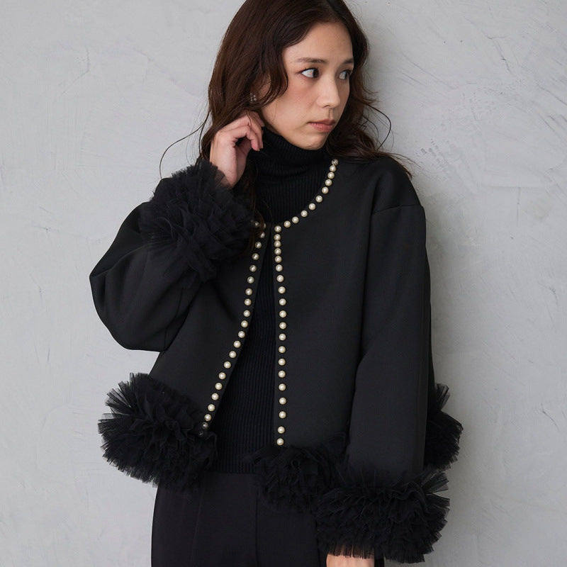 Mesh Lace Splicing Cardigan Sweater SA608
