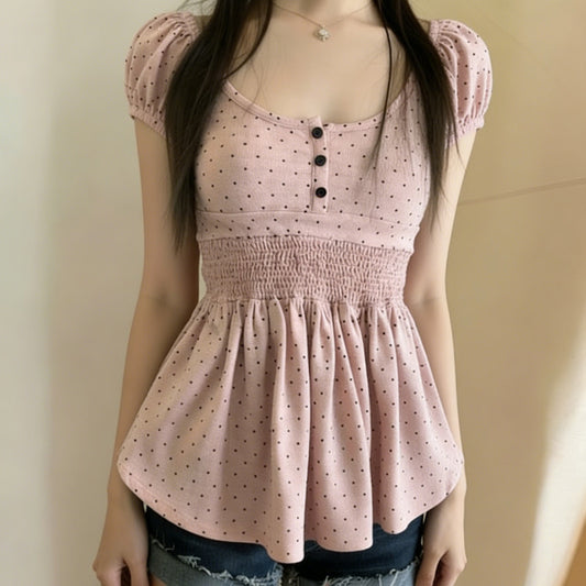 Polka Dot Contrast Color Top SA858