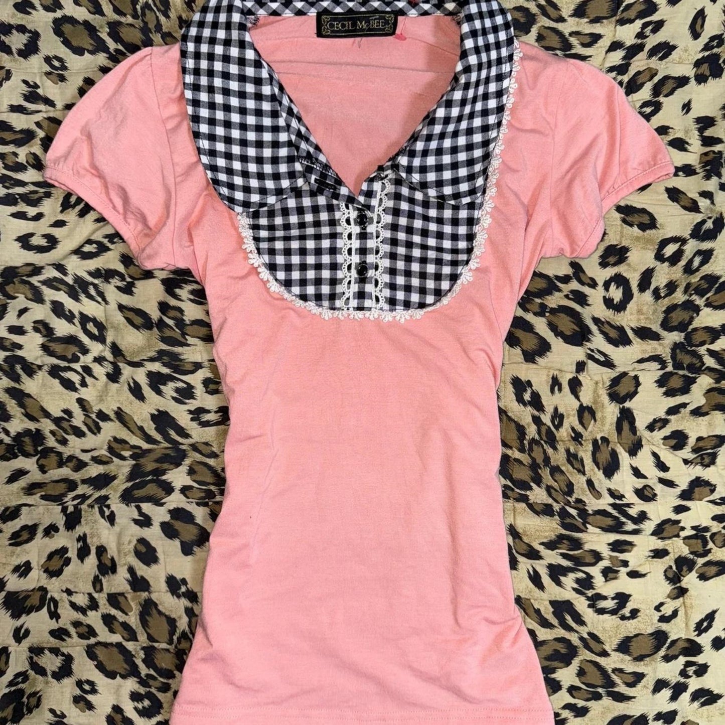 Black and White Plaid Short-sleeved T-shirt SA680