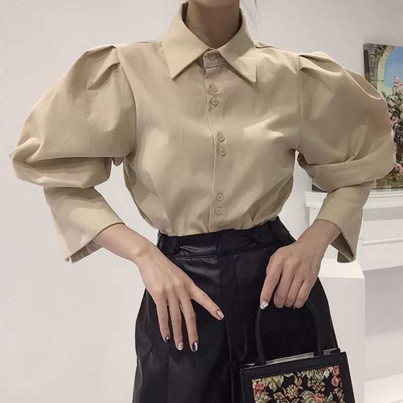 Puff Sleeve Shirt + Pu Leather Vest  64D120