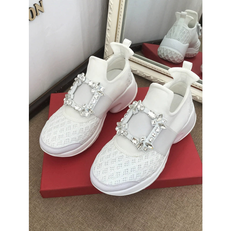Rhinestone buckle mesh casual sneakers