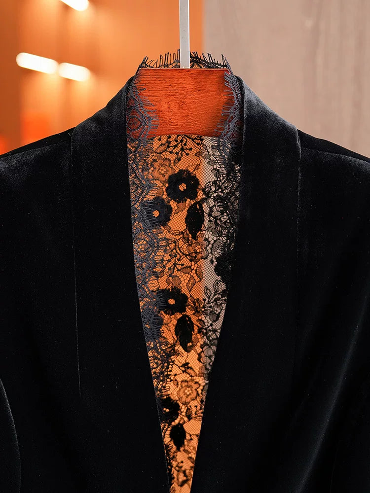 Golden Velvet Suit Suit Jacket Women 69B836