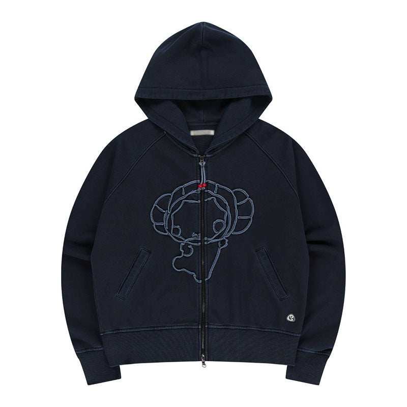 Vintage Doll Stitched Zip Hooded Sweater 73C105