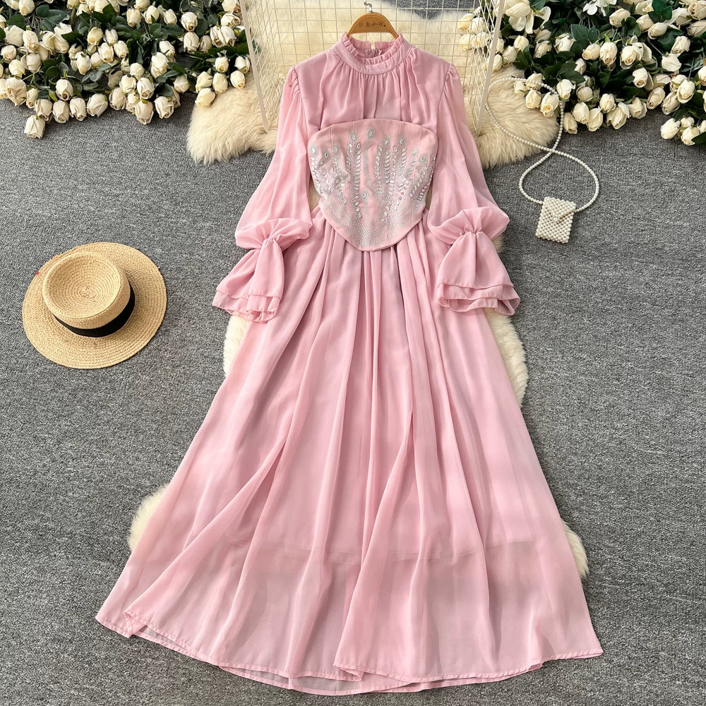 Pink Lace Diamond Dress  64D116