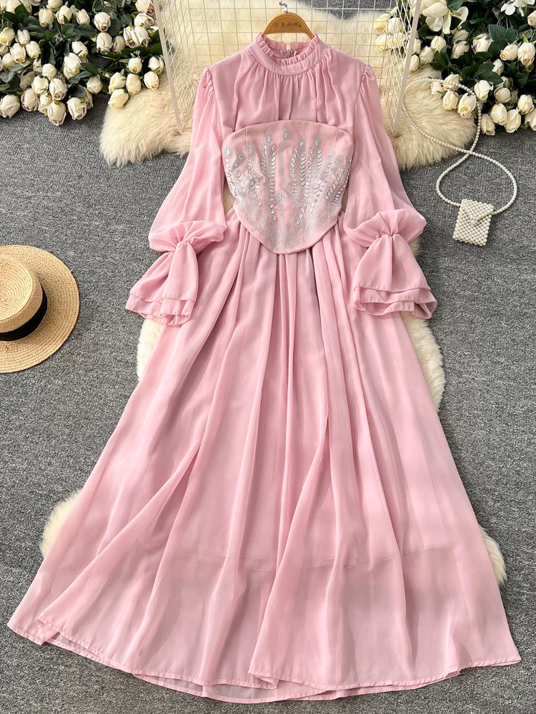 Pink Lace Diamond Dress  64D116