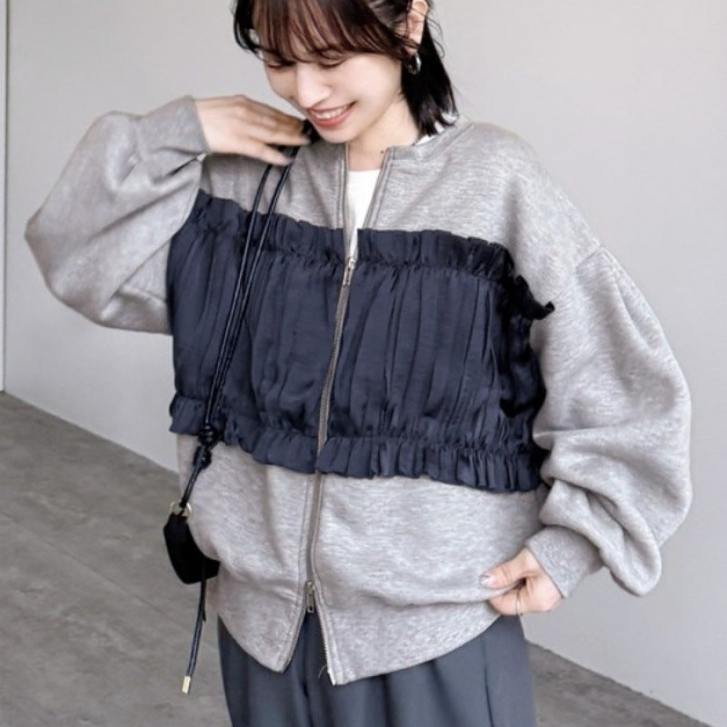 Loose Splicing Crew Neck Fleece Thickened Sweater SA613
