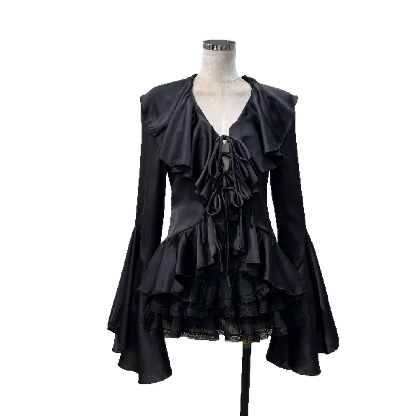 Long Sleeve Ruffle Edge Shirt Skirt Set SA373