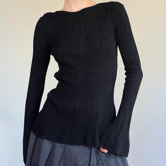 Solid Color Textured Knitted T-Shirt Women  SA414