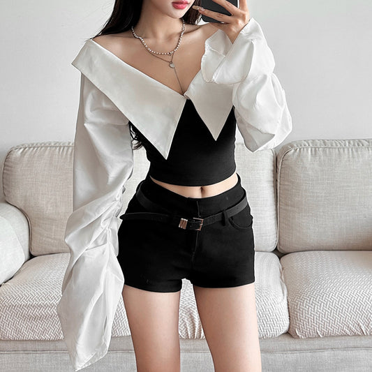 Fashion V-neck Long-sleeved Top for Women  SP056