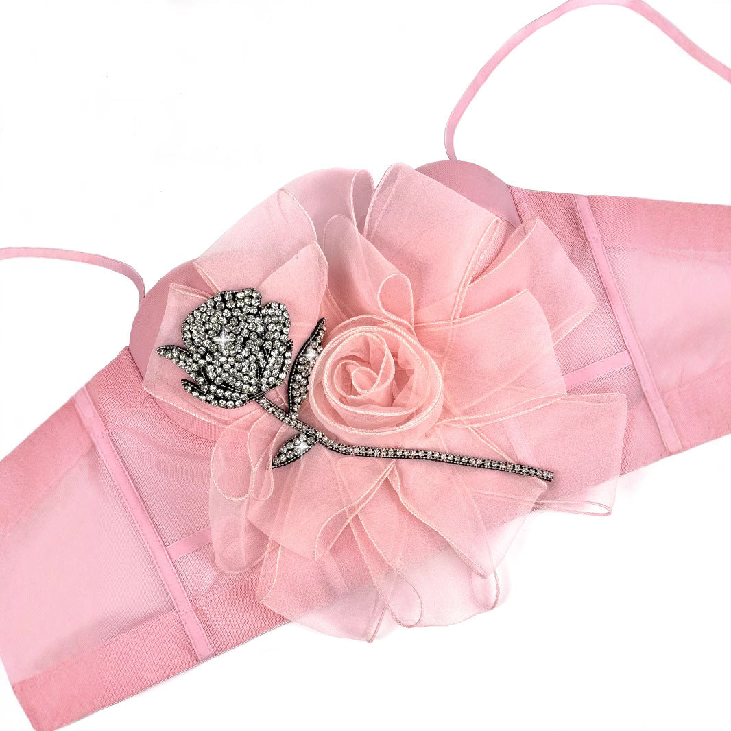Summer Explosive Flower Rhinestone Suspender Top 69B888