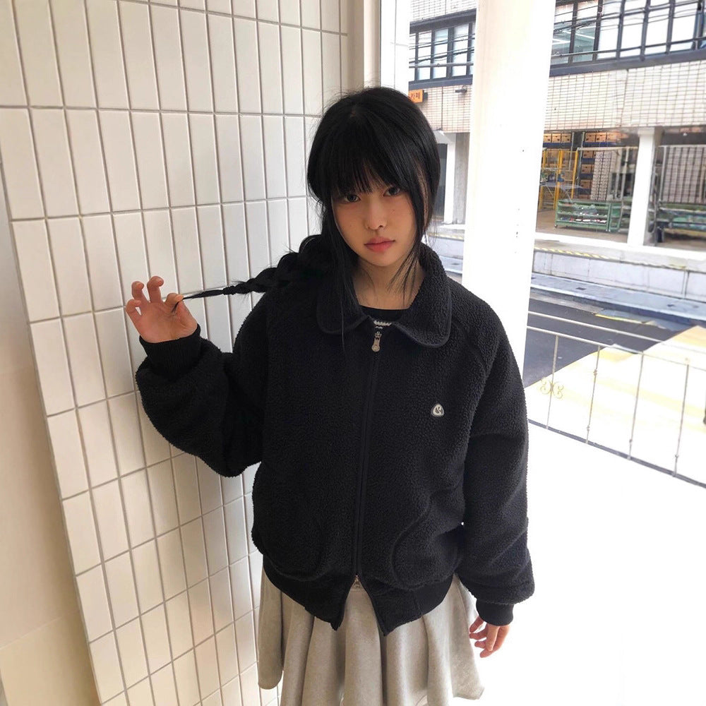 Doll Collar Lamb Wool Lapel Jacket Women 73C097