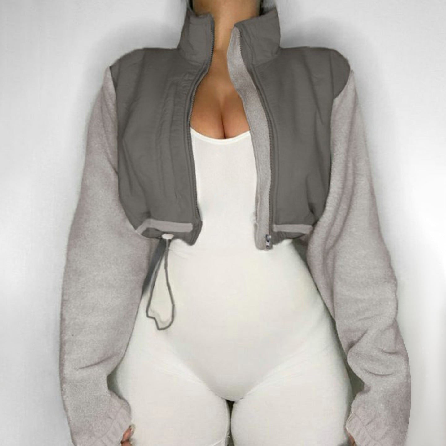 Contrast Color Drawstring Short Jacket SA513