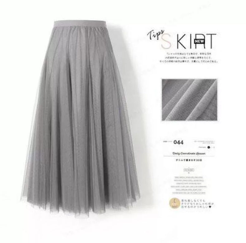 Carefully Selected Pleated Skirt with Mesh Overlay 69B976