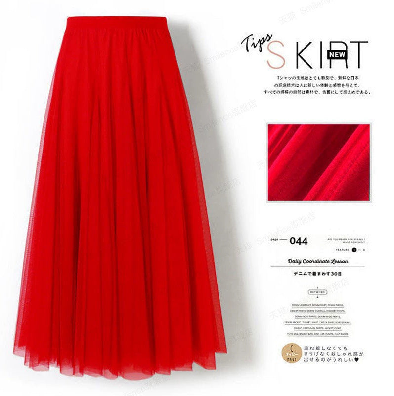 Carefully Selected Pleated Skirt with Mesh Overlay 69B976