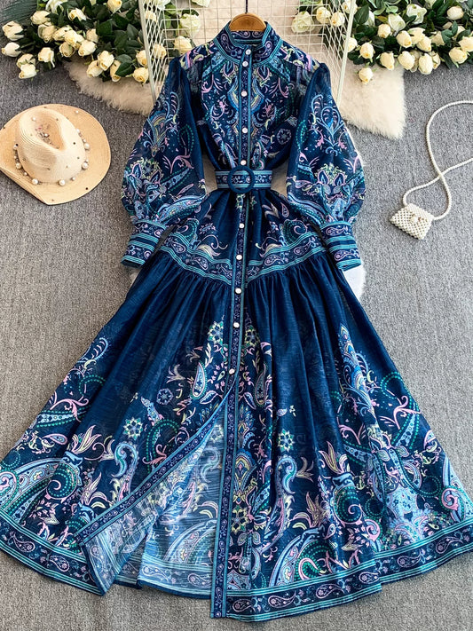 Women's Stand Collar Lantern Sleeve Dress SA755