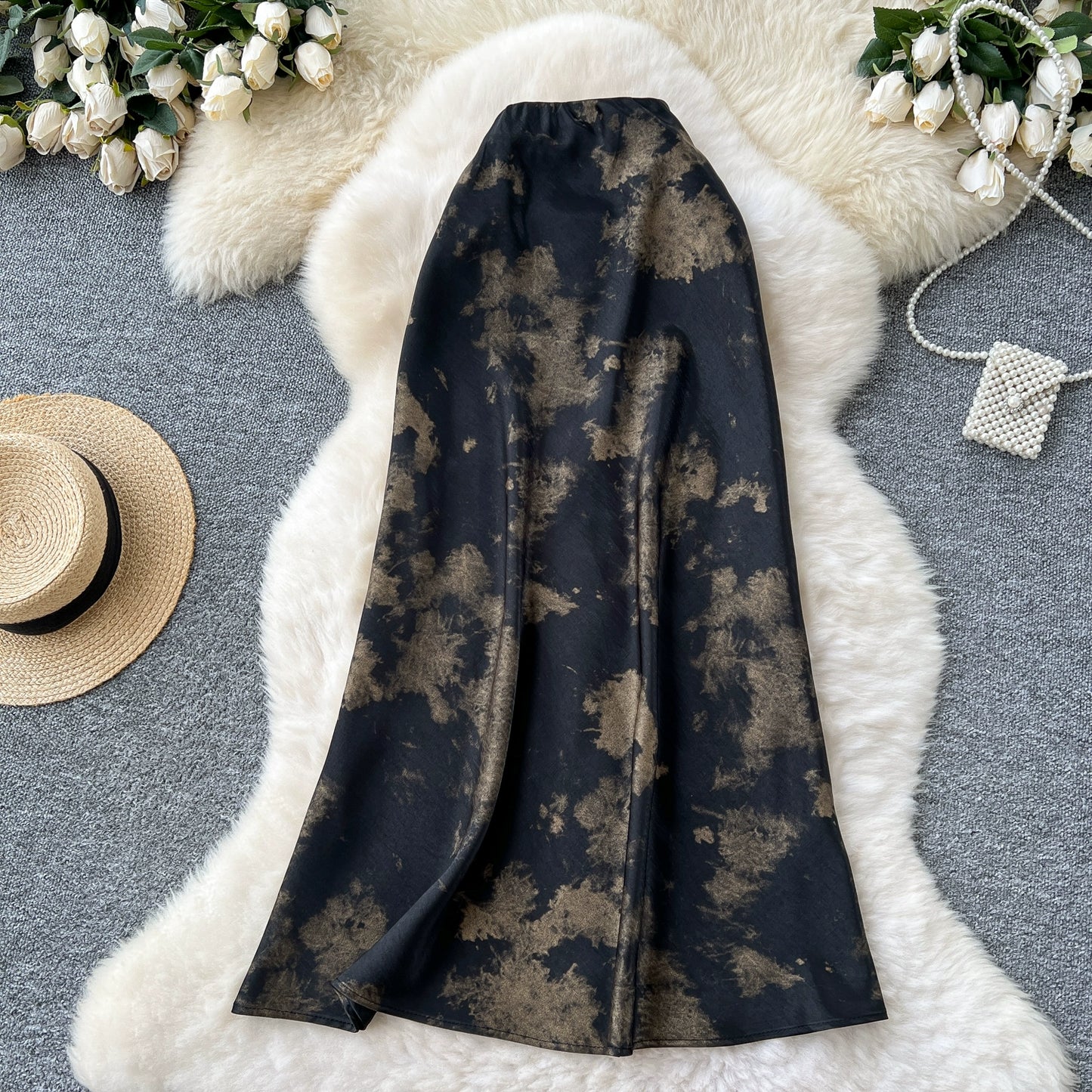 Ink Printing High Waist and Thin Fishtail Skirt 69A694