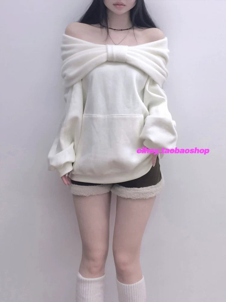 Off-the-shoulder, Loose-fit, Hooded Sweatshirt SA726
