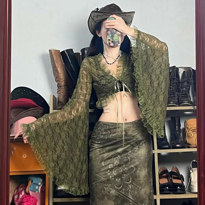 Lace V-neck Tie-up Cardigan SA935