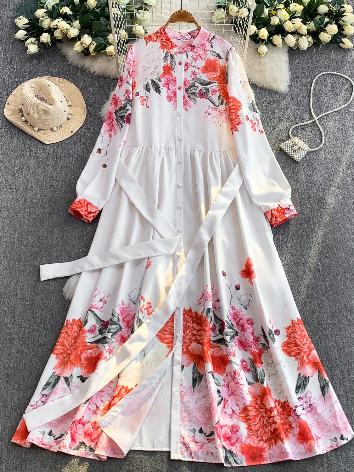 Women's Printed Lantern Sleeve Dress SP088