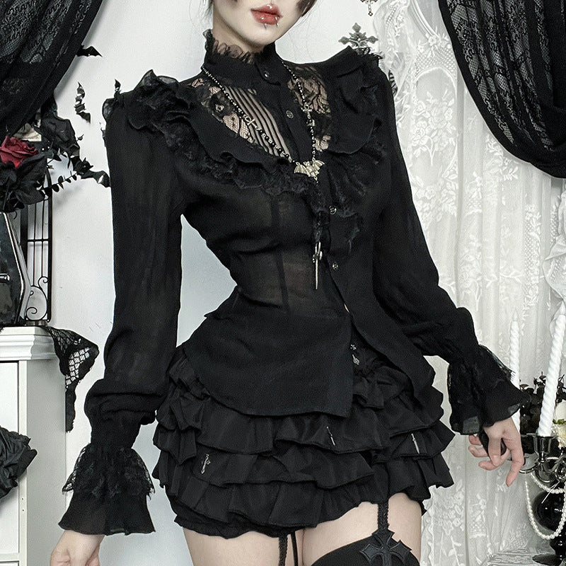 Lace Cutout Long-sleeved Top SA710