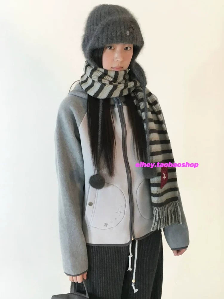 Contrasting color zipper hoodie jacket SA615-SA616