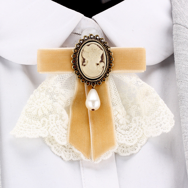 handmade lace pearl velvet sweater pin coat bow brooch 69A131