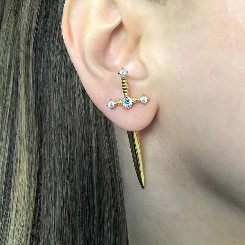 Gothic Sword Lady Stud Earrings Woman 69B902