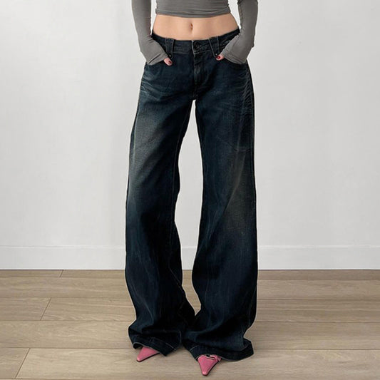 High Waist Wash Gradual Change Straight Jeans SA396