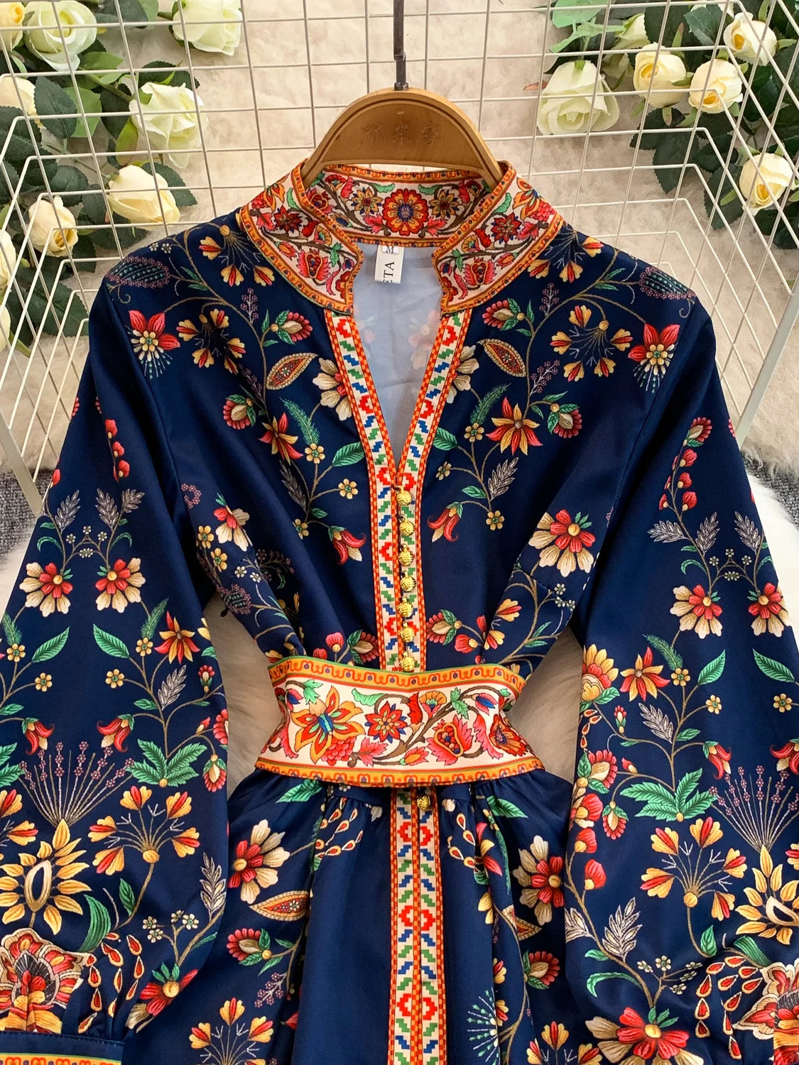 Printed V-neck Long Sleeve Dress SA745