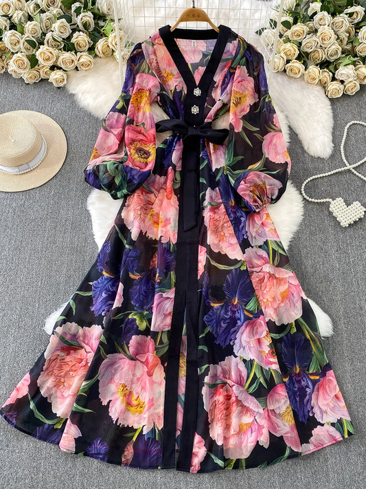 V-neck Lantern Sleeve Dress SA777