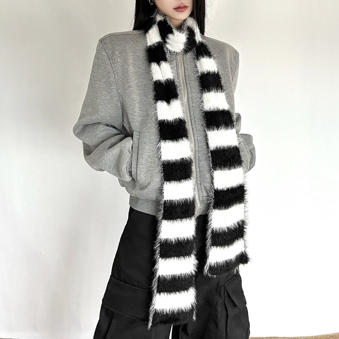 Long Striped Plush Scarf SA476