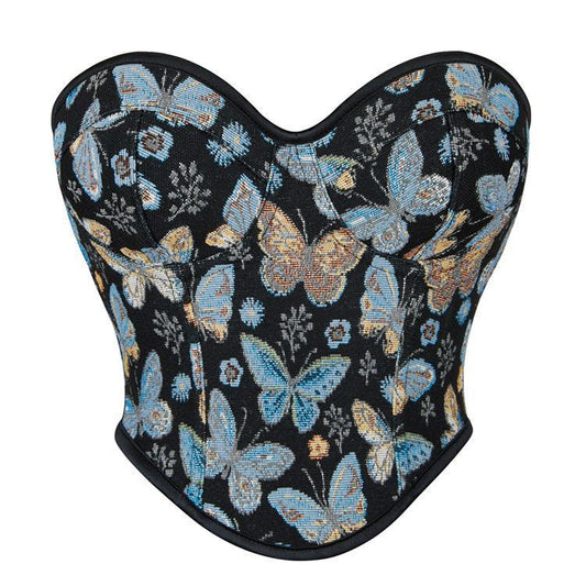 Blue Butterfly Corset Tube Top Gathering Court Fishbone Body Sculpting Sexy Top  69A631