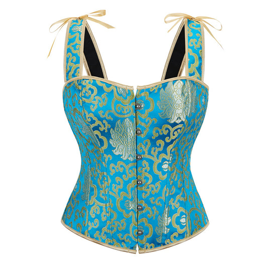 Blue Shoulder Strap Gold Pattern Women's Court Shapewear 69A640
