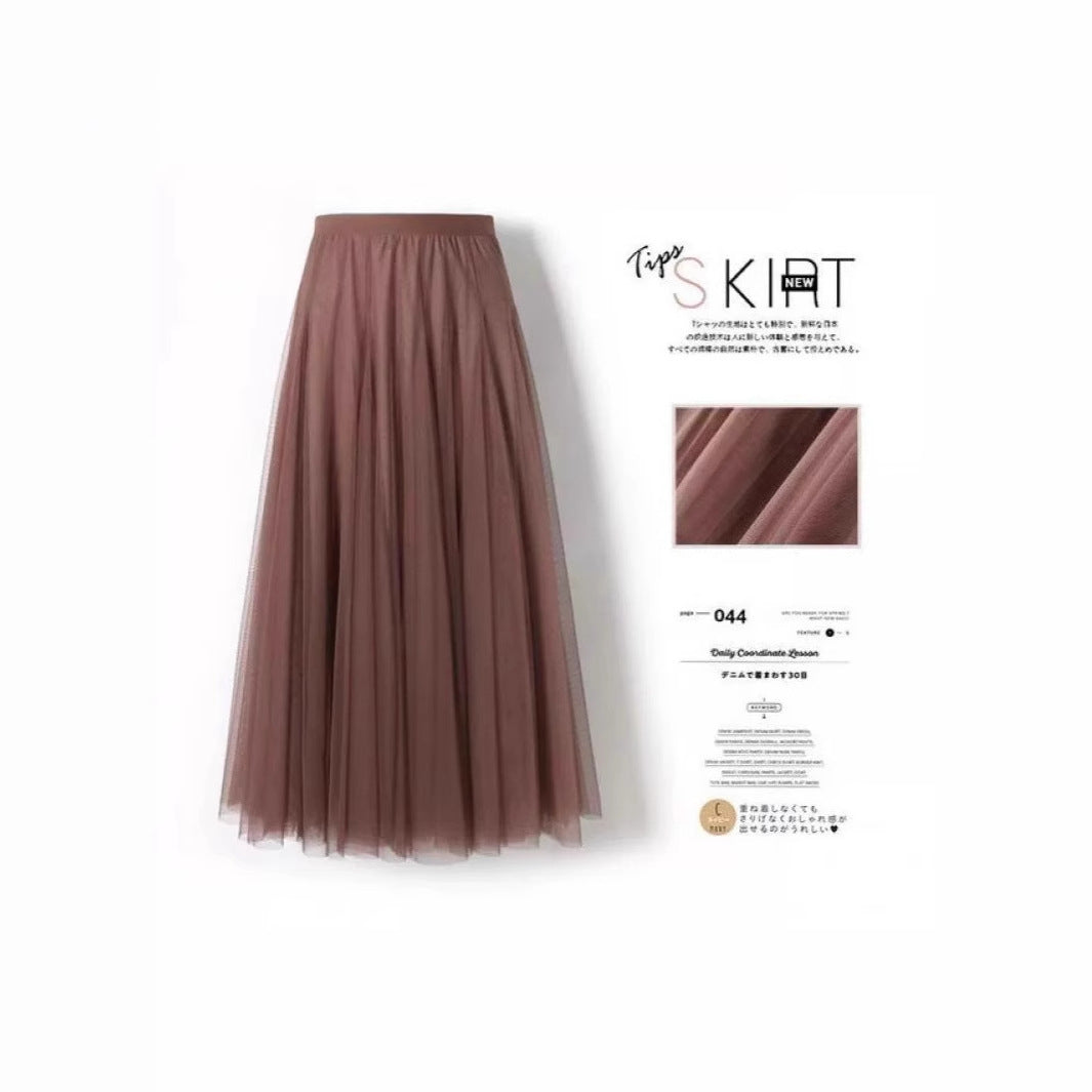 Carefully Selected Pleated Skirt with Mesh Overlay 69B976