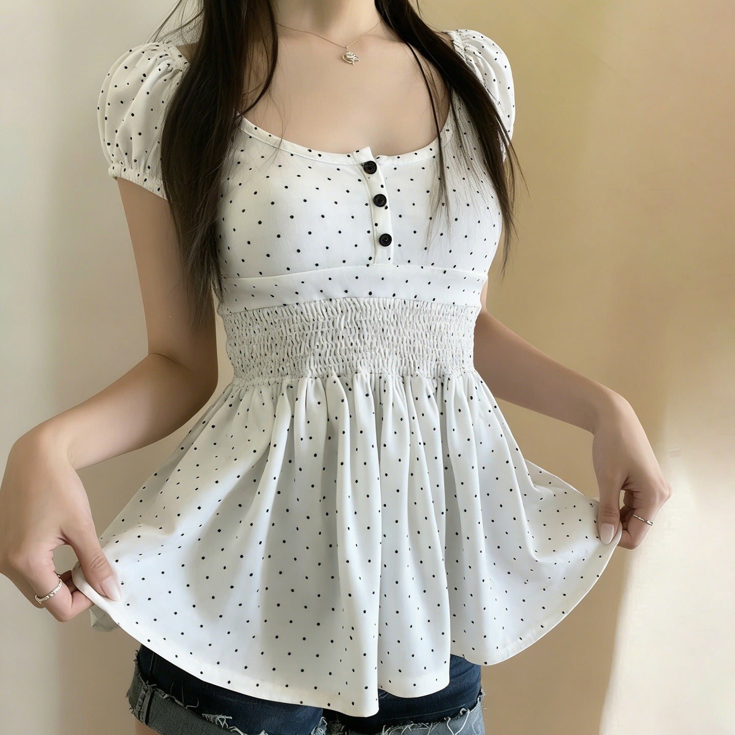 Polka Dot Contrast Color Top SA858