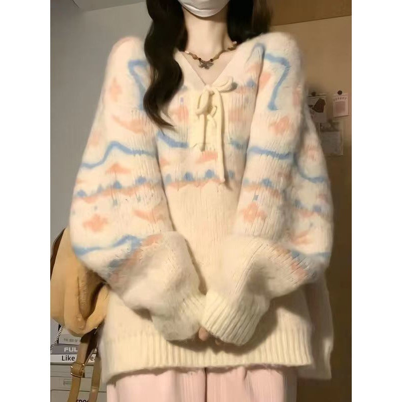 Contrasting Color Knitted Sweater Women SA474