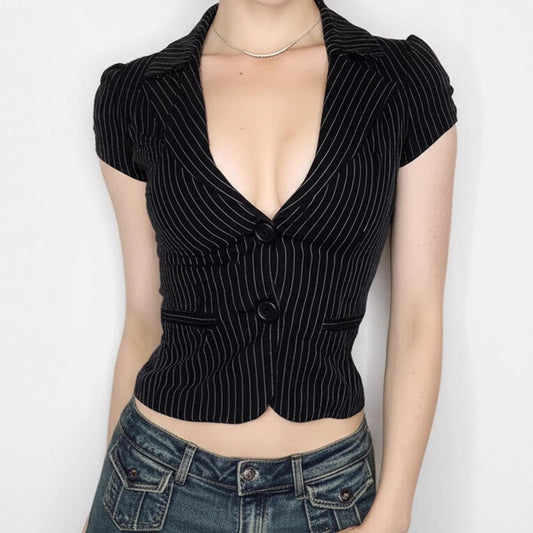 Deep V-neck Striped Shirt SA359