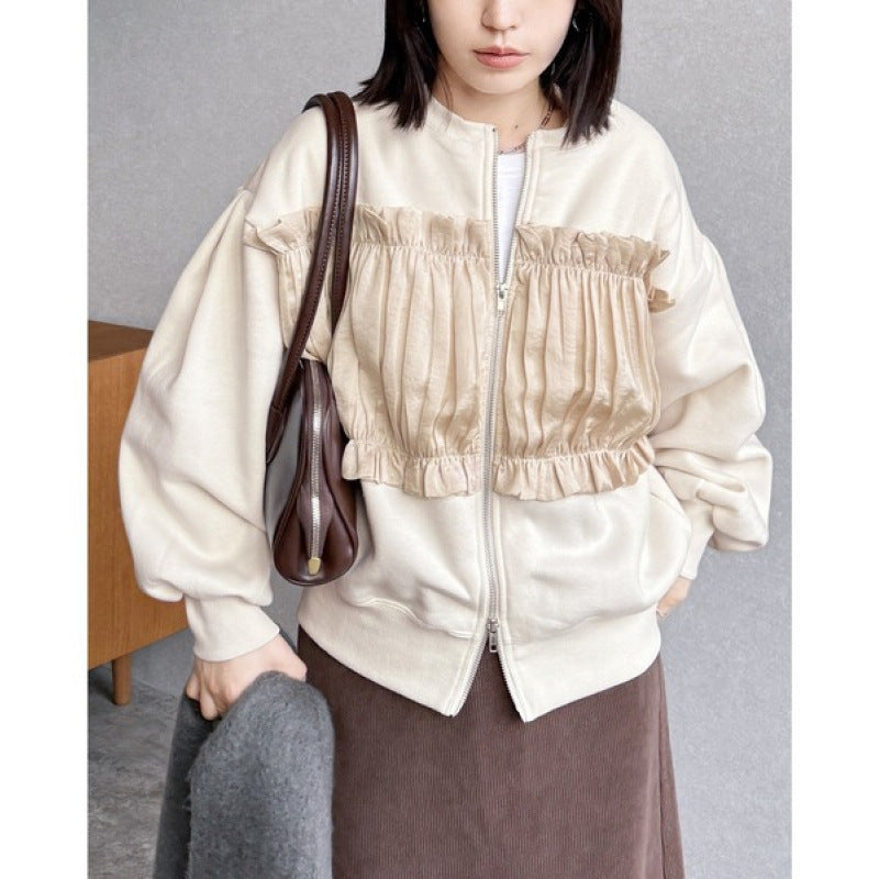 Loose Splicing Crew Neck Fleece Thickened Sweater SA613