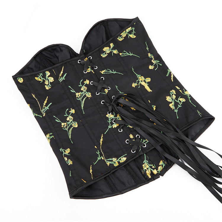 Black Embroidered Sexy Waist Court Shapewear Top  69A645