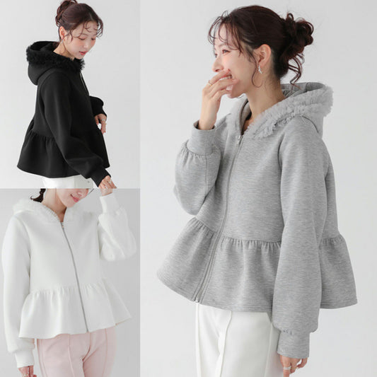 Ruffle Edge Mesh Stitching Hooded Sweater SA635