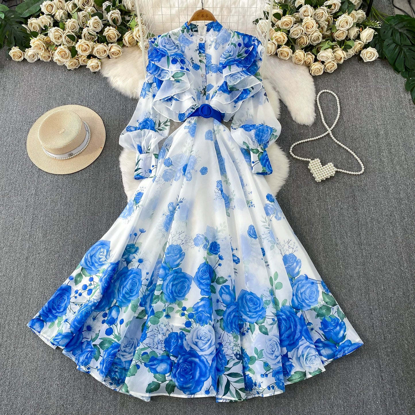 Ruffled Round Neck Long Skirt SA770