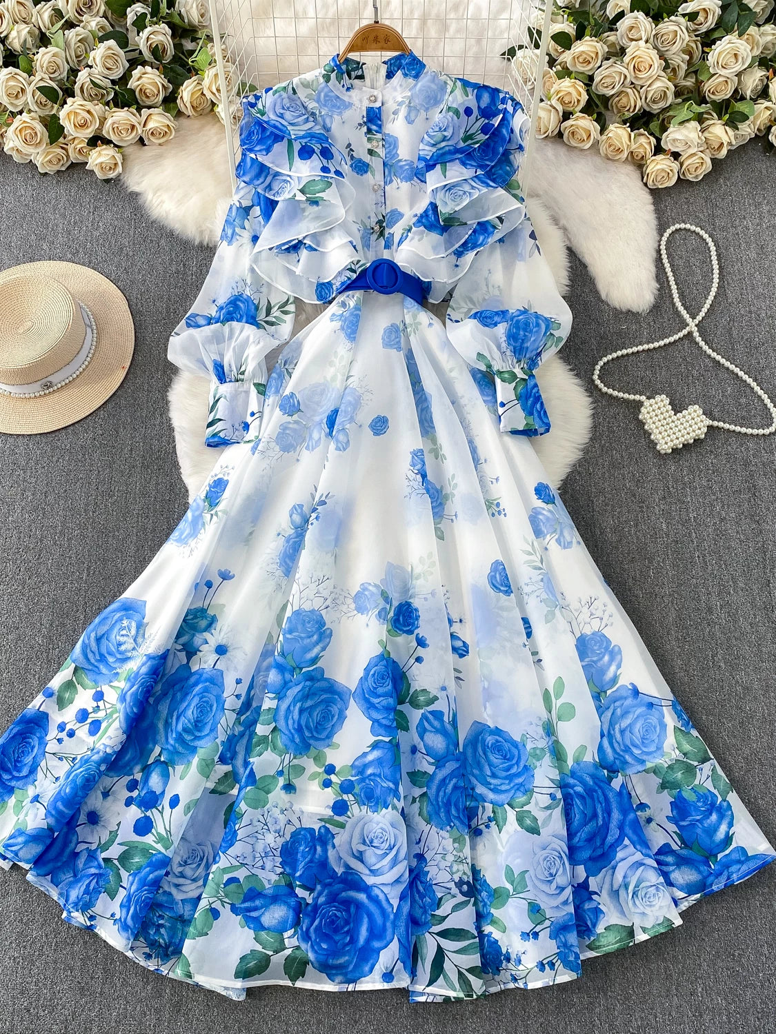 Ruffled Round Neck Long Skirt SA770