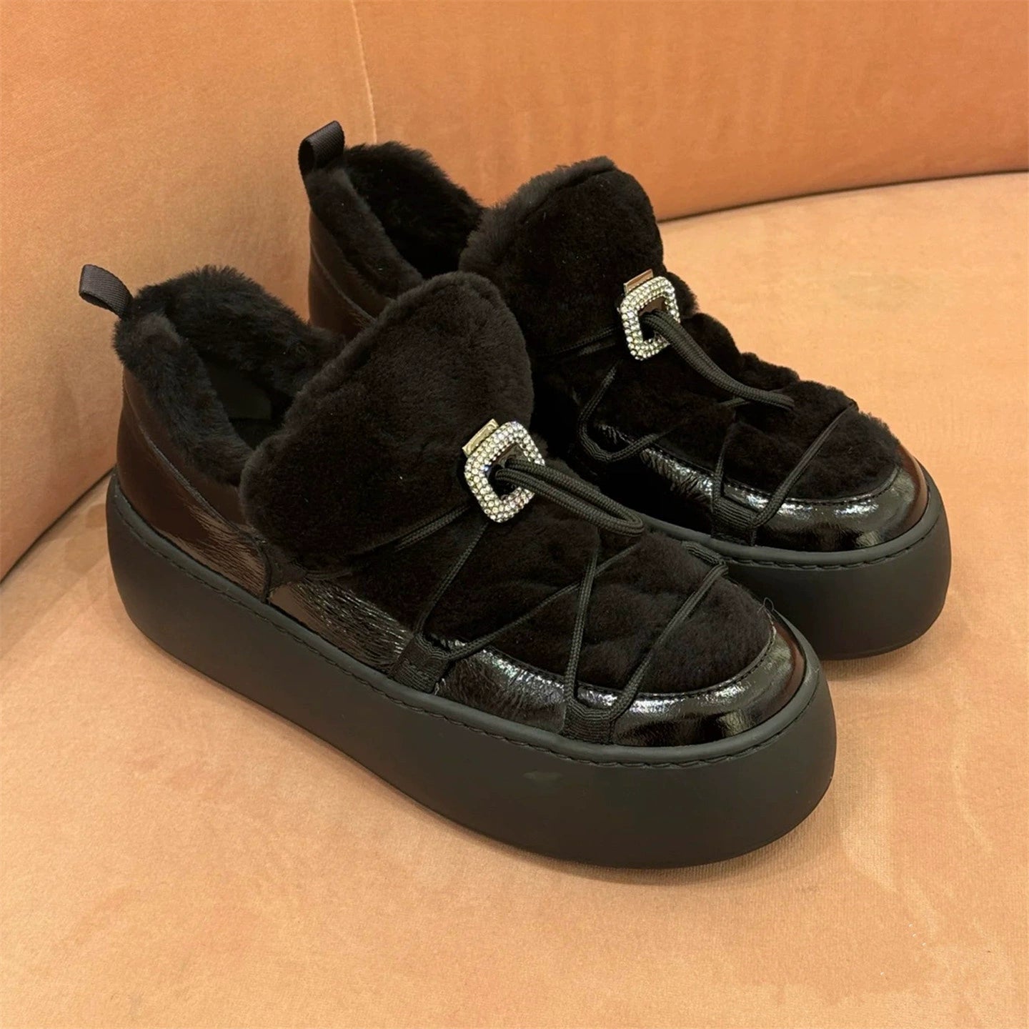 Wool Loafers Puff Shoes 74A136