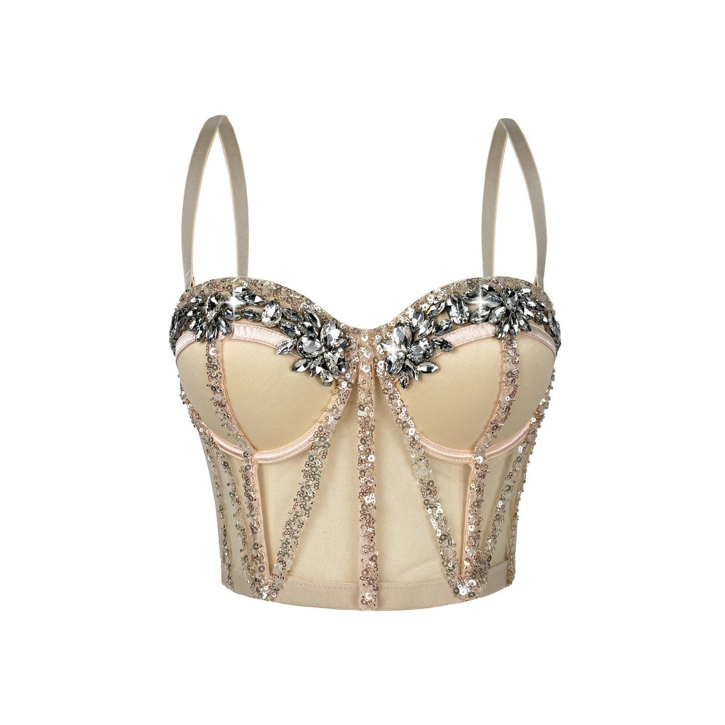 Rhinestone Mesh Fishbone Bra  69B890