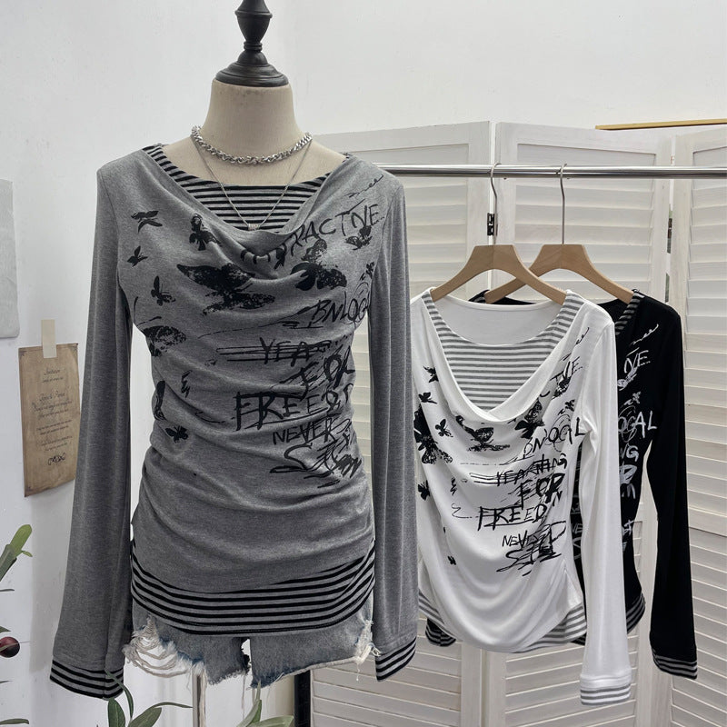 Fake Two-piece Striped Long-sleeved T-shirt SA654/SA655