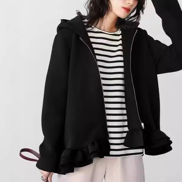 Autumn and Winter Lotus Leaf Hem Zipper Sweater  SA605