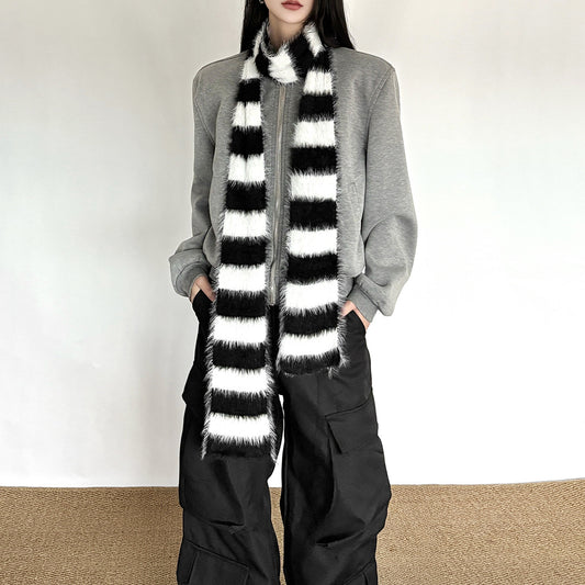 Long Striped Plush Scarf SA476
