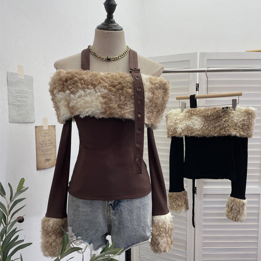 One-word Shoulder Long-sleeved Top Short Slim-fit T-shirt  SA468/SA469